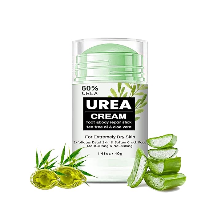 60% Urea Cream Stick with Tea Tree Oil & Aloe Vera, Maximum Strength Foot Cream for Dry Cracked Heels, Feet Callus Remover, Dead Skin Exfoliator, Moisturizing Lotion for Hands, Knees, Elbows - 1.41oz