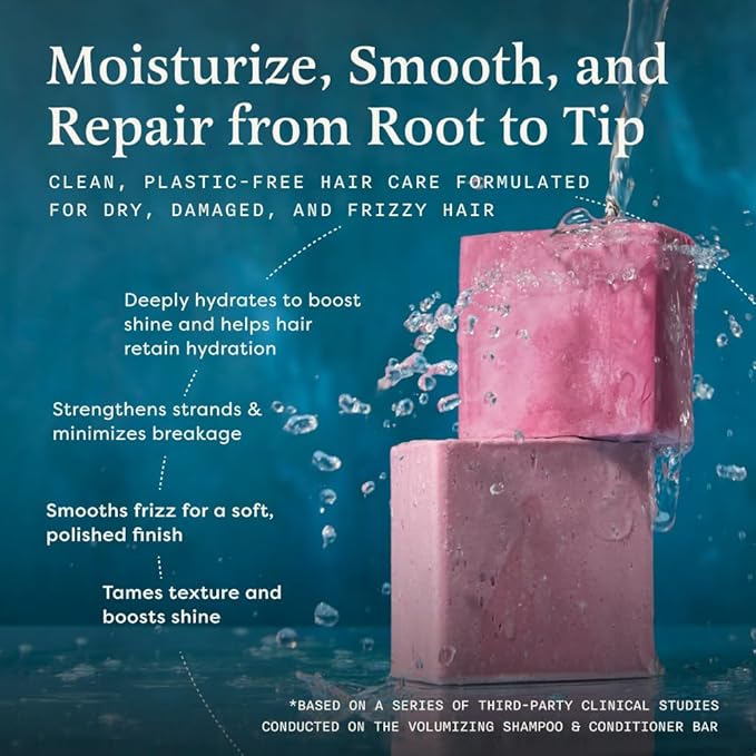 The Earthling Co. Moisturizing Peptide Shampoo & Conditioner Bar Set For Hair Growth, Strength, Repair & Split Ends - Sulfate & Paraben Free for Dryness, Damage & Frizz - Made in USA (Rosy Jasmine)