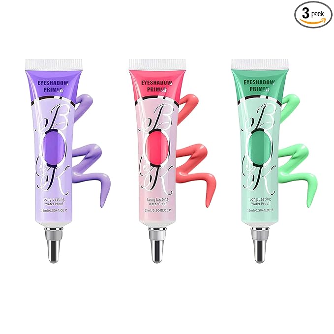 LOKFAR 3 Pack Matte Eyeshadow Primer for Oily Lids No Crease Violet Green Pink Color Eye Makeup Eye Primer Base Waterproof & Smudge-proof & Long Lasting Cream Liquid Eye-shadow for All Shadows (Set D)