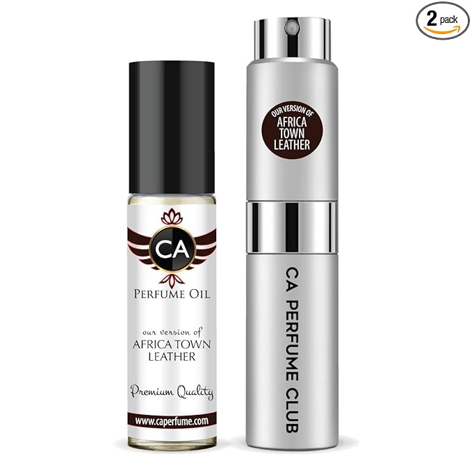 CA Perfume Duo Impression of Africa Town Leather For Women And Men Perfume Layering Set Long Lasting Travel Size EDP + Body Oil Roll-On Bottle 0.27 Fl Oz+0.33 Fl Oz