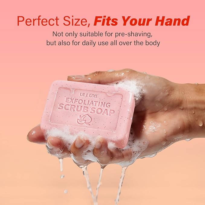 Body Scrub Soap Bar, Pre-shave Exfoliating Bar Soap with BHA Salicylic Acid & Shea Butter, Smooths Rough Bumpy Skin, Skin Soft, Moisturizing & Gentle for All Skin Types, Peach Scent, 3.53 oz Each