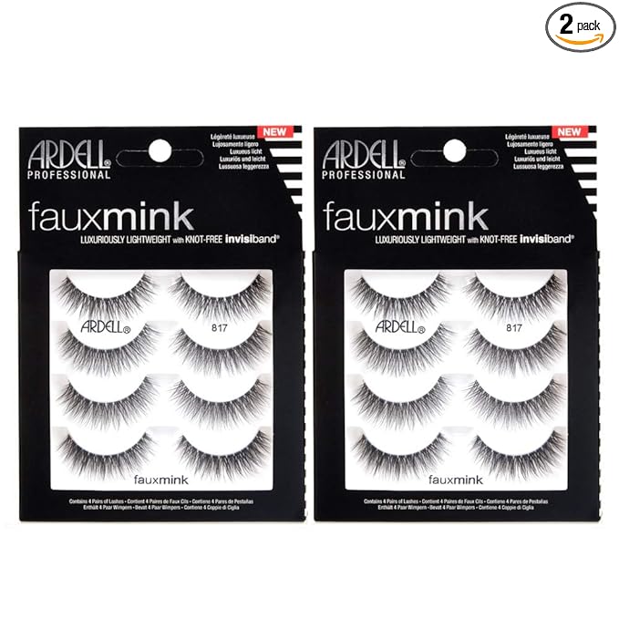 Ardell Faux Mink Lashes False Eyelashes 817 – Wispy Rounded Look, Natural Faux Mink Strip Lashes with Invisiband, 4 Pairs, 2 Pack