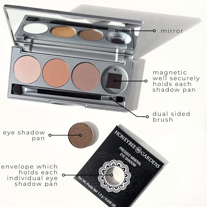 Honeybee Gardens Skinny Dip Eye Shadow Palette, 4 Highly Pigmented Shades, Long-Lasting Luxe Finish, Vegan, Cruelty-Free, Gluten-Free, Paraben-Free, 1.3g Each