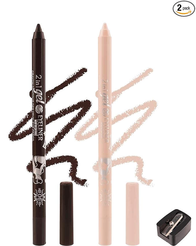 Nude Brown Waterline Eyeliner Gel Pencil, Long Stay Eyeliner Waterline Waterproof Smudge-Proof, Safe for Sensitive Eyes, Eye Liner Brightener Pen with Sharpener, Soft Cream Rich Color Eye Makeup Pen