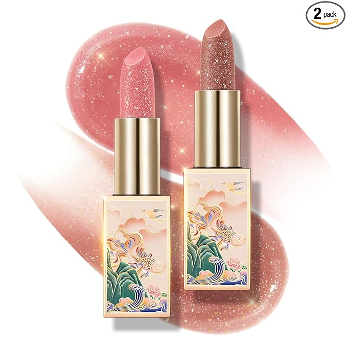CATKIN Lip Balm Color Tinted Shimmer Lipstick Ultra Hydrating Lip Moistrurizer Lip Care with Vitamin E Nourishing For Cracked & Dry Lips 0.12 oz 2pcs (C10+C12)