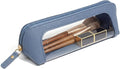 LETGO Clear Makeup Brush Bag Pouch, Waterproof PU Leather Portable Makeup Bag Holder with Transparent Window, Travel Lipstick Case Pouch Car Organizer and Storage (Slim, Blue)