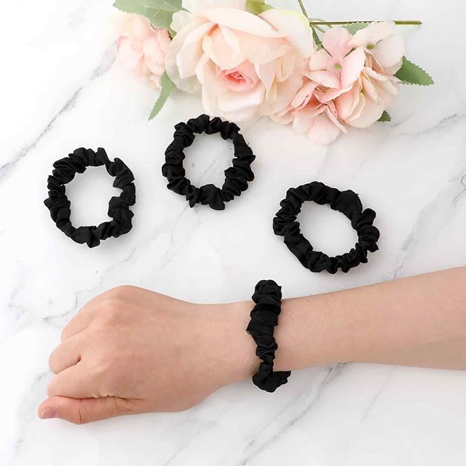 6pcs Luxury Silk Hair Scrunchies,Satin Scrunchies for Curly Hair,Black Scrunchies for Hair,Mini Satin Scrunchies Ponytail Holders for Thick Curl Hair No Hurt Your Hair for Women and Girls