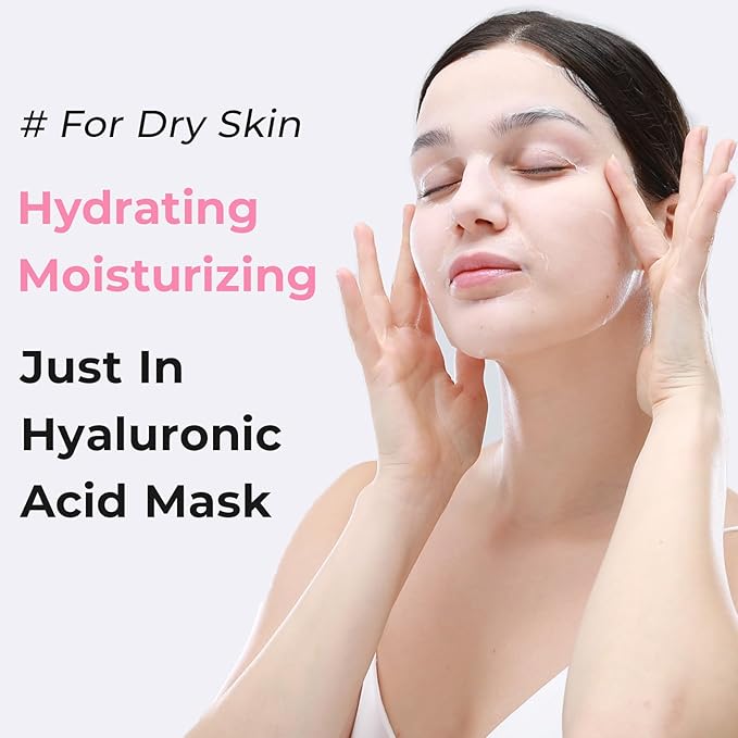 +WIS+ Hyaluronic Acid Sheet Mask 5 EA with Hyaluronic Acid Serum and Vitamin B5, Facial Mask for Dry Skin, Anti-Aging Mask to Plump and Repair Dehydrated Skin, Safe on Sensitive Skin,gift for girls