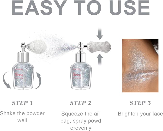 Hair and Body Glitter Spray, Shimmering Powder Sparkle Powder Makeup, Glitter Loose Sparkle Makeup for Body Highlighter,Festival Prom Rave Accessories (Silver)