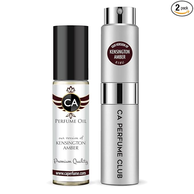 CA Perfume Duo Impression of Kensington Amber For Women And Men Perfume Layering Set Long Lasting Travel Size EDP + Body Oil Roll-On Bottle 0.27 Fl Oz+0.33 Fl Oz