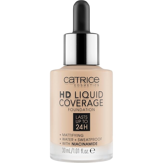 Catrice | HD Liquid Coverage Foundation | 24H Wear, Matte Finish, High Coverage, Waterproof Formula with Niacinamide | Vegan & Cruelty Free (020 | Rose Beige)