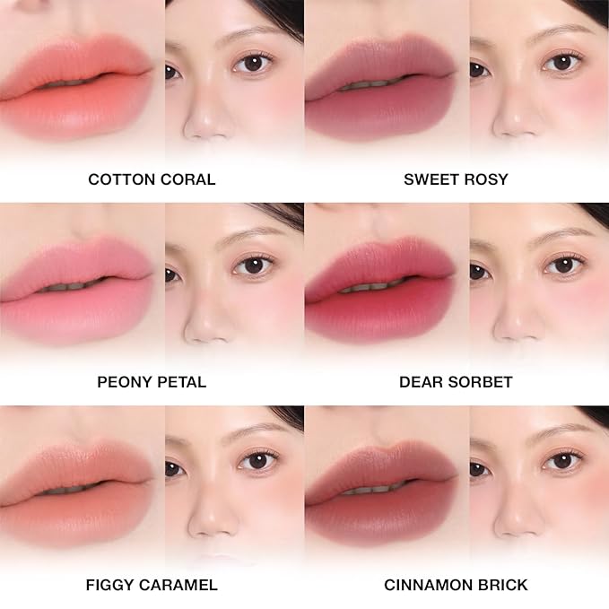 HEVVY MAKEUP Blurring Slip Fit Lip and Cheek Stain, Korean Airy Velvet Matte Lip Tint Stain with Creamy Soft Texture, Long Lasting & Lightweight Lip and Cheek Tint - Cotton Coral 0.13 fl oz / 3.7 ml