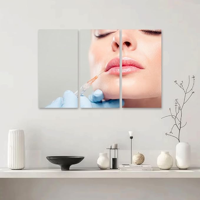 3 Piece Canvas Wall Art Prints Picture botox woman fillers spa facial young treatment syringe body Framed Wall Painting Modern Artwork Poster Home Decor for Living Room Office Ready to Hang