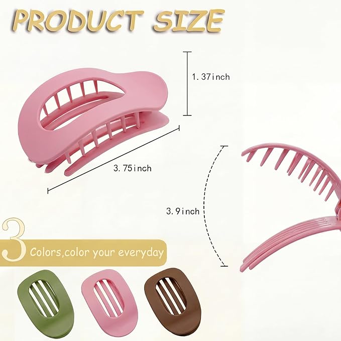 Flat Claw Clips for Women, Large Duckbill French Hair Clips, 6 Pack Non-Slip Matte Hair Accessories for Thick & Thin Hair