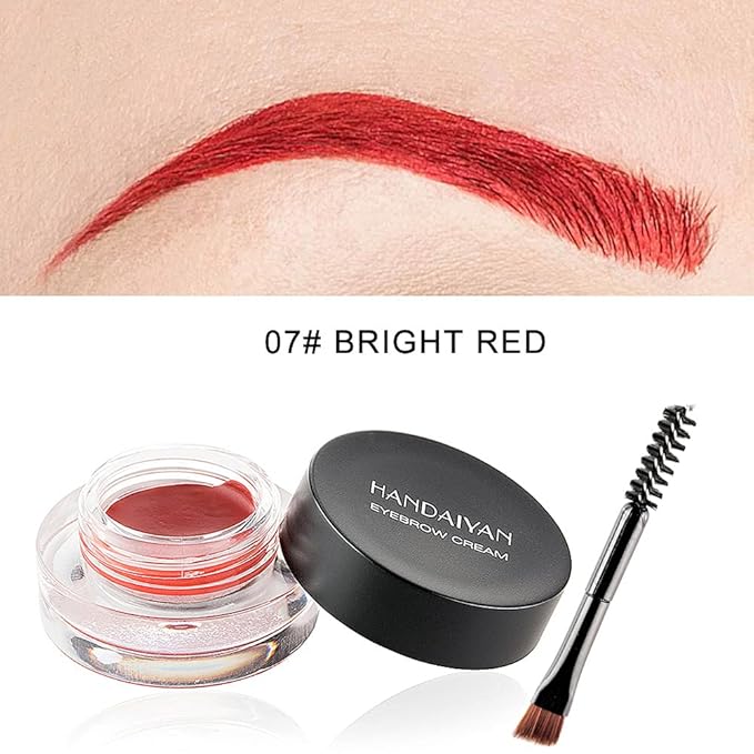 12 Colors Eyebrow Pomade Full-pigmented Long Lasting Waterproof Eyebrow Cream Gel Filling & Shaping Tinted Eyebrows Enhancers with Brush for Daily or Party (07 Bright Red)