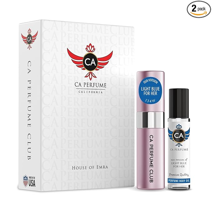 CA Perfume Duo Impression of Light Blue For Her For Women Perfume Layering Set Long Lasting Travel Size EDP + Body Oil Roll-On Bottle 0.27 Fl Oz+0.33 Fl Oz