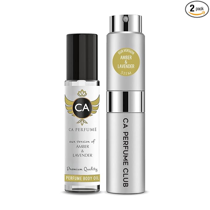 CA Perfume Duo Impression of Amber & Lavender For Men Perfume Layering Set Mens Cologne Long Lasting Travel Size EDP + Body Oil Roll-On Bottle 0.27 Fl Oz+0.33 Fl Oz