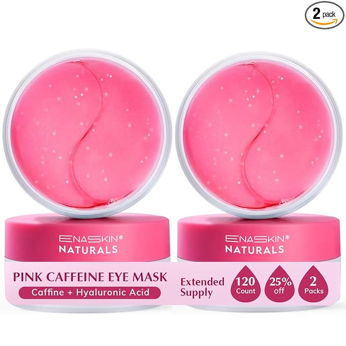 Enaskin Naturals Under Eye Patches for Dark Circles: 60 Pairs Caffeine Eye Gels Mask - Reduce Wrinkles Puffy & Bags - Skin Treatment Pads - Anti Aging Moisturizer For Women (Pink 2 Pack)