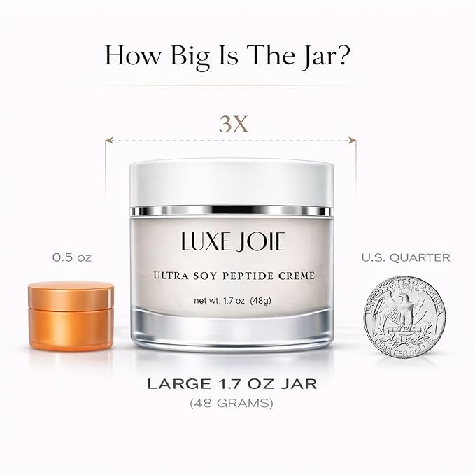 LuxeJoie Peptide Face Cream – Matrixyl Peptide Moisturizer for Mature Skin – Firming Anti Aging Moisturizer with Alpha Lipoic Acid Ultra Soy Peptide Creme – 1.7 oz