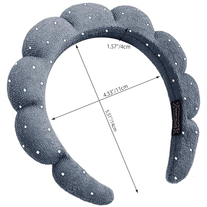 Spa Headbands Puffy Makeup Skincare Headbands for Washing Face or Facial, Terry Cloth Fabric Hairbands for Makeup Removal Shower Skin Treatment(Grey, Rhinestone)