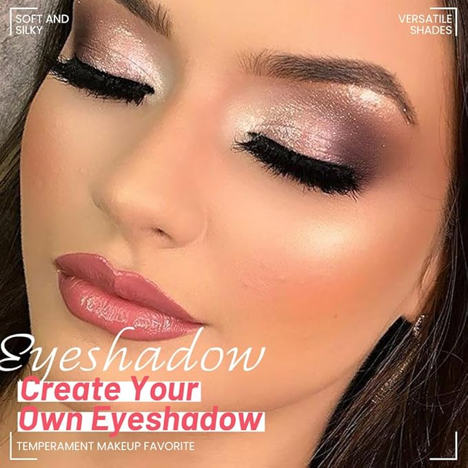 Nude Eyeshadow Quad Palette, Champagne Dusty Pink Plum Mauve Taupe Glitter Metallic Shimmer Matte High Pigment Mini Eyeshadow Eye Shadow Palette Makeup for older Women, Travel Size Built in Mirror
