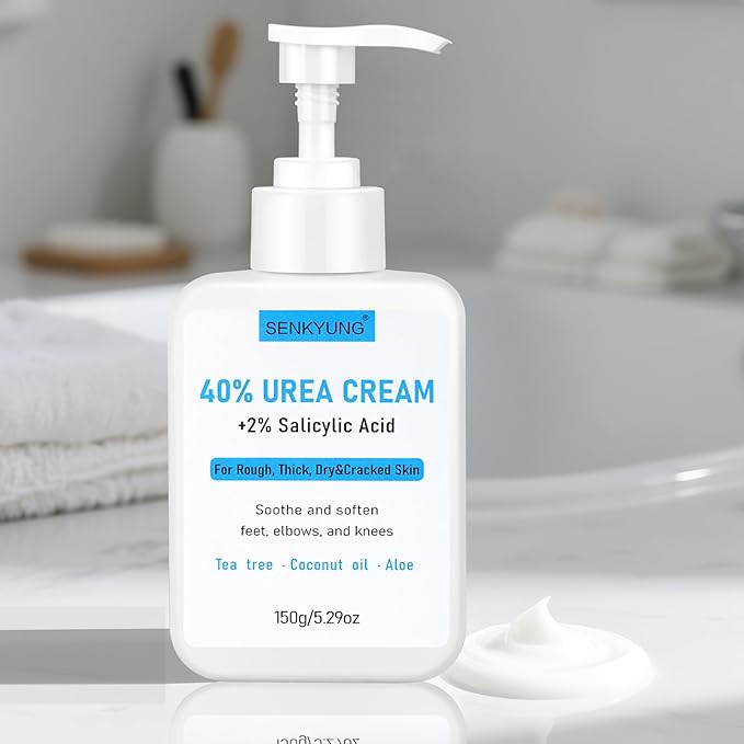 Urea Cream 40 Percent for Feet Maximum Strength, Urea Foot Cream Plus 2% Salicylic Acid, Tea Tree Oil, Coconut Oil and Aloe Essence for Feet Dry Cracked Heels Hands Elbows Knees