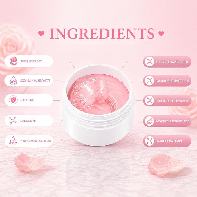 Under Eye Mask, Rose Under Eye Gel Pads With Collagen, Skincare Eye Patch Masks for Women and Men