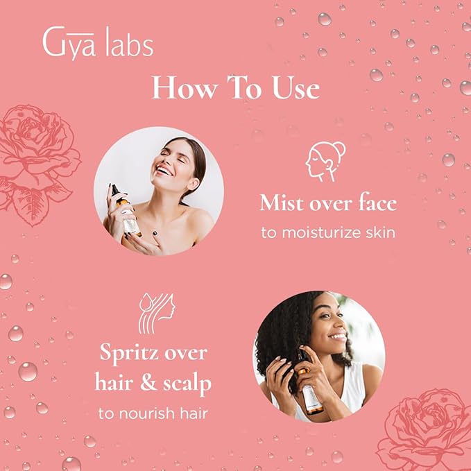 Gya Labs Rose Bulgaria Hydrosol - 3.4 Fl Oz - Hydrating Face & Body Mist for Skin Toner & Hair Refresher - As Pillow, Room & Linen Spray for Fresh Scent
