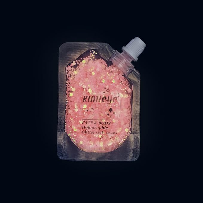 Face Body Glitter Gel Shimmer Makeup for Hair Clavicle Arm Nail Eyeshadow, Long Lasting Waterproof Holographic Mermaid Sequins for Outfit Rave Festival Party, 1.35oz, Luminous Pink