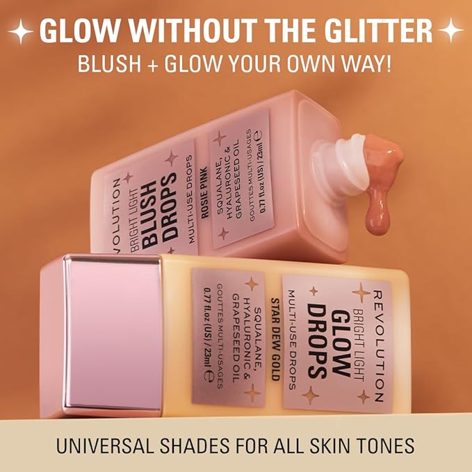 Revolution Beauty London, Bright Light Glow Highlighter Drops, Liquid Highlighter for Face, Infused with Hyaluronic Acid, Vegan & Cruelty-Free, Star Dew, 0.77 fl oz