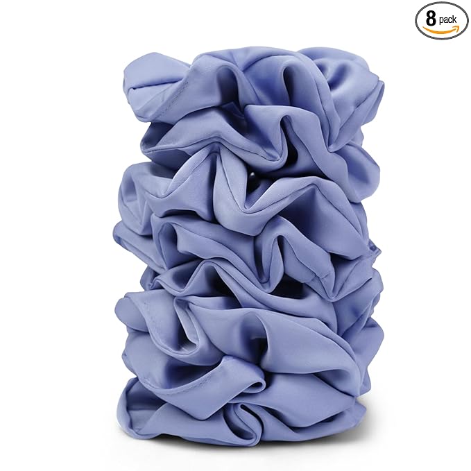 Satin Scrunchies for Women – 8PCS Blue Silk Hair Ties – No Crease, Frizz-Free, Gentle Elastic Hair Bands for Thick & Thin Hair, Soft & Stylish Hair Accessories Gifts
