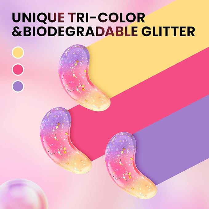 AILEORY Under Eye Patches (36 Pairs) - Tri-color Glitter Eye Gel Pads for Dark Circles, Puffy Eyes, Under eye Bags, Wrinkles | Natural Collagen Under Eye Mask Patches, Gel Under Eye Patches
