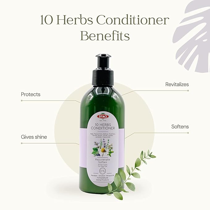 OTACI 10 Herb Rejuvenate Hair Conditioner – Vegan Conditioner with Rosemary, Chamomile & Olive Oil for Hydration, Shine, Strength & Frizz Control – Alcohol-Free (250 ml)