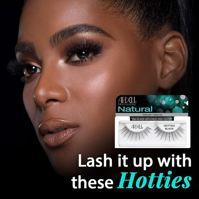 Ardell Natural False Eyelashes Hotties - Black, Lightweight, Comfortable Strip Lashes, Reusable, 4 Pack