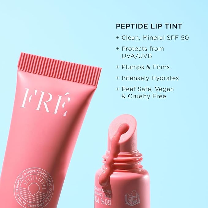FRÉ Plump Me Peptide Lip Tint SPF 30 (Pampelonne) – 4-in-1 Plumping & Hydrating Mineral SPF 30 Lip Tint with 100% Non-Nano Zinc Oxide, Clean, Vegan Lip Care