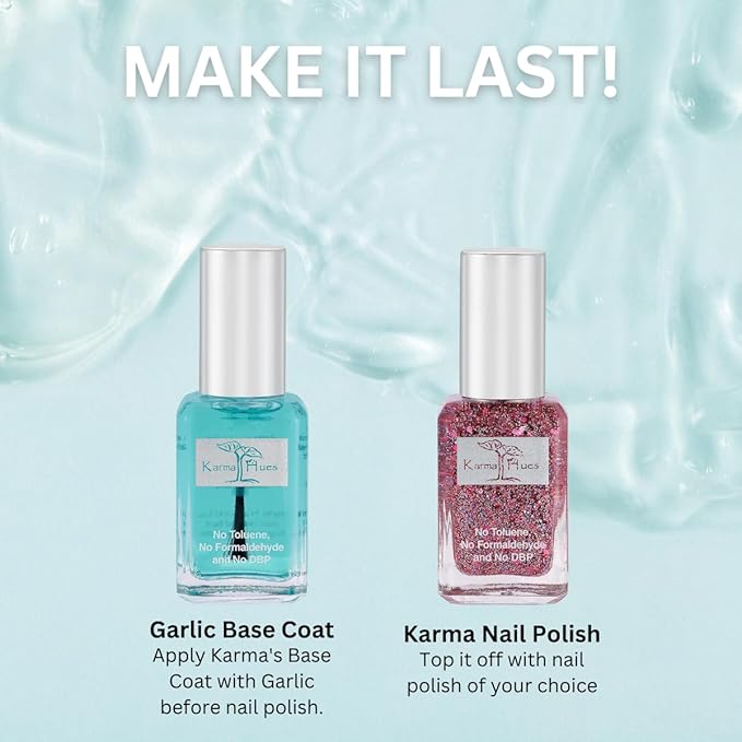 karma organic Natural Nail Polish, Vegan, and Cruelty-Free, No Toluene, No Formaldehyde, No DBP, and Free of TPHP, Base Coat with Garlic