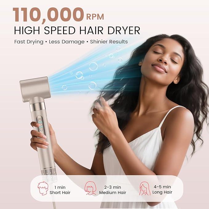 8-in-1 Hot Air Styler & Hair Dryer Brush Set, 110,000 RPM High-Speed Ionic Multi-Styler with Auto-Wrap Curlers, Diffuser, Volumizing & Thermal Brush for Fast Drying and a Smooth, Shiny Finish