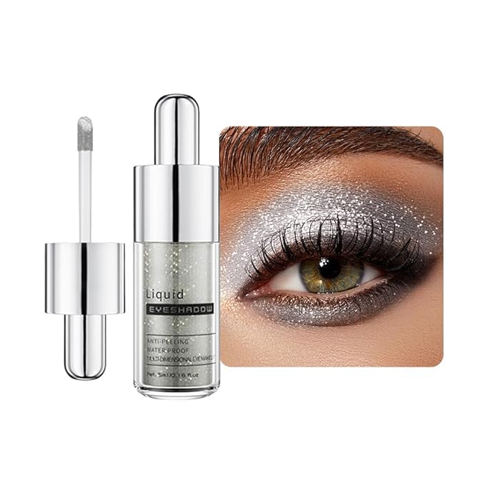 Silver White Shimmer Liquid Eyeshadow, High Pigment Blendable Eye Shadow Makeup for Older Women, Long Lasting Lightweight Travel Friendly, Suitable for All Eye Shapes, Metallic Glitter Finish 01#