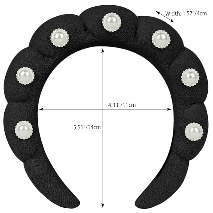 Spa Headbands Puffy Makeup Skincare Headbands for Washing Face or Facial, Terry Cloth Fabric Hairbands for Makeup Removal Shower Skin Treatment(Black, Pearl)