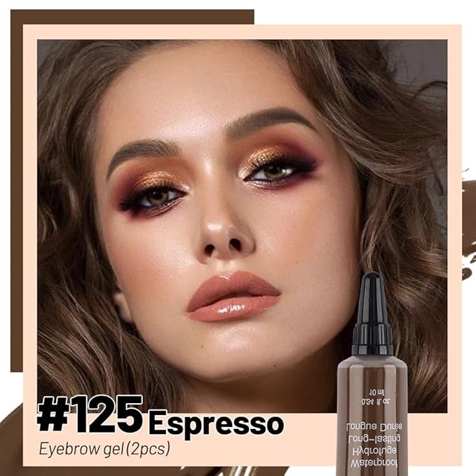 BINGBRUSH 2 Pcs Thickening Brow Mascara, Extreme Hold Tinted Eyebrow Gel, Waterproof Smudge-proof Professional Brow Color Kit, Eyebrow Makeup Set (125# Espresso)