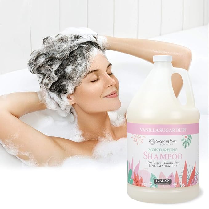 Ginger Lily Farms Botanicals Moisturizing Shampoo for All Hair Types, 100% Vegan & Cruelty-Free, Vanilla Sugar Bliss, 1 Gallon (128 fl oz) Refill