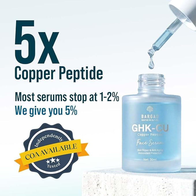 Bargad 5% GHK-Cu Copper Peptide Face Serum – Anti-Aging Firming Serum for Fine Lines & Skin Renewal – With 2% Niacinamide, Hyaluronic Acid, Alpha Arbutin & Centella Asiatica – All Skin Types – 30ml
