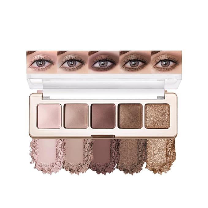 Warm Brown Taupe Neutral Matte & Shimmer Eyeshadow, 5 Color Highly Pigmented Blendable Soft Eye Shadow Palette Makeup for Older Women, Long Lasting Mini Travel Size, Suitable for Mature Skin 03#
