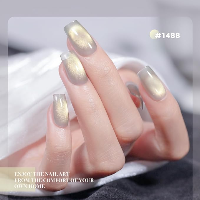 RARJSM Pastel Aurora Ceramics Glitter Cat Eye Gel Nail Polish Set 6Pcs Champagne Gold Green Mint Icy Blue Violet Pink Smoothie Glassy Cateye Gel Polish with Magnetic Stick Curing Require Home Salon
