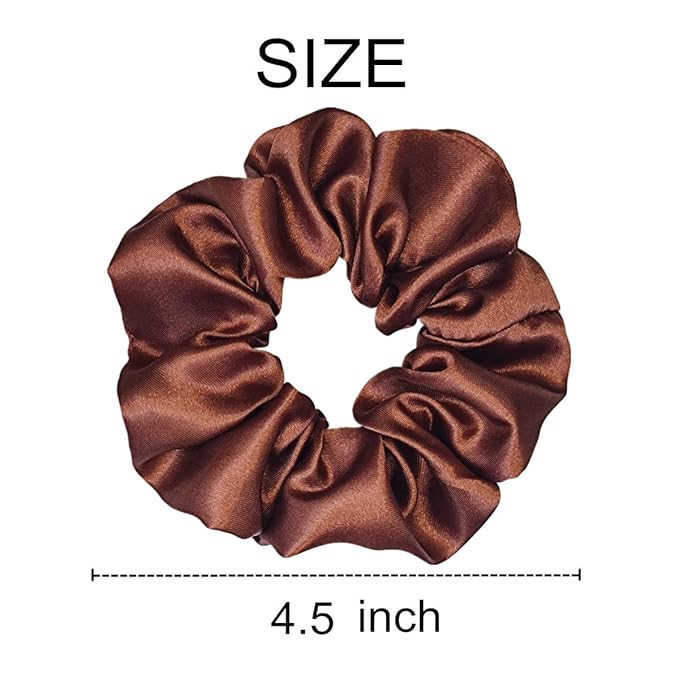Sufermoe 6 Pcs 4.5 Inch Satin Silk Hair Scrunchies, Coffee color, Hair Ties for Women and Girls