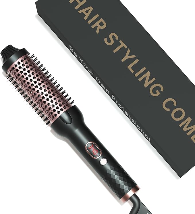 Hahahope 1.5 Inch Thermal Brush, Heated Round Brush for Blowout Look with Negative Ions & Ceramic, 30s Fast Heating Curling Iron with 10 Temperature Settings for Volumizing, Travel Hair Styling Tool