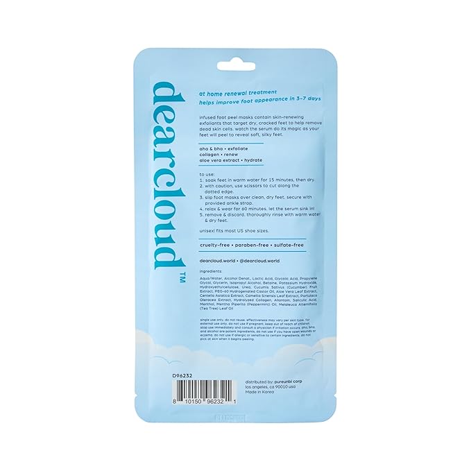 dearcloud Exfoliating Foot Peel Mask – Nourishing, Fresh Peppermint Foot Mask for Dry Cracked Feet (2 pack)