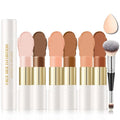 IONSGAKO 6 Colors Cream Contour Stick Makeup Kit, Double-ended Cream Highlighter Stick Bronzer and Blush Stick for Sculpt the Cheeks, Matte & Dewy Finish, Face Contour Kit for Beginners, Set C