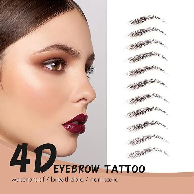4D Hair-Like Waterproof Eyebrow Tattoos Eyebrow Stickers Transfers Temporary Tattoo Brow Peel Off Grooming Shaping Sticker for Daily, Alopecia, Chemo, Cancer Gift