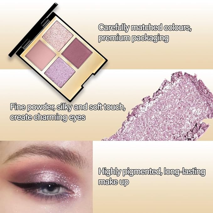 CAKAILA 4 Colors Eyeshadow Makeup Palette,Nude Pink Purple Natural Neutral Nude Eye Shadow Palette with Mirror,Long Lasting Naturing-Looking,Waterproof,Travel Size